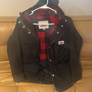 Penfield Black Jacket with Red Plaid Interior